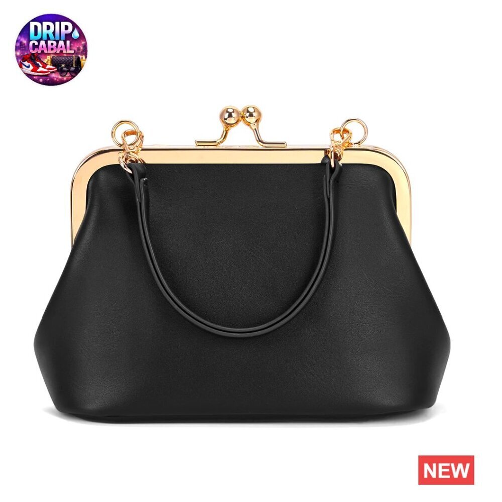 Vintage Kiss Lock Crossbody Bag Elegant Evening Clutch PU Leather Minimal Chic